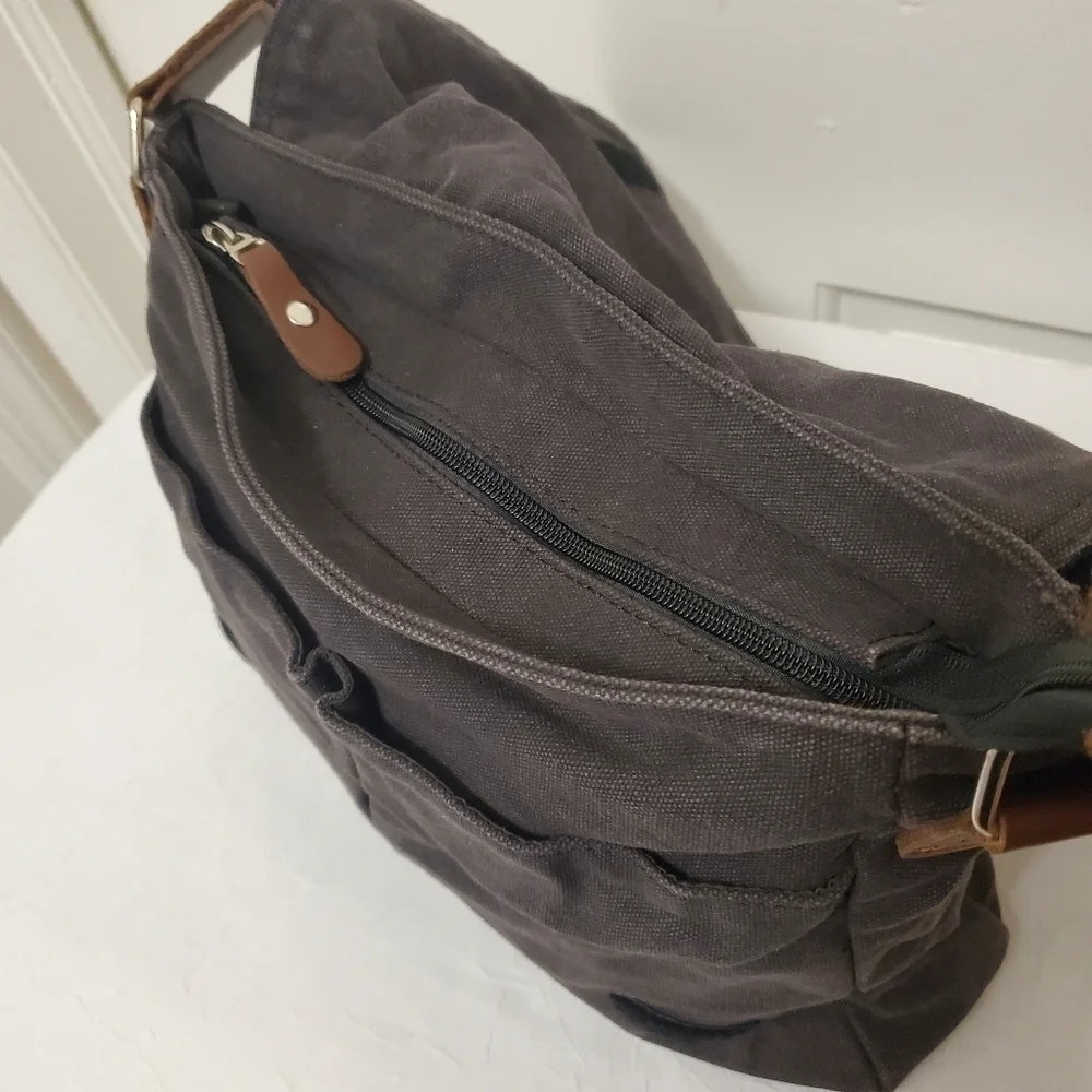 Augur Strauss & Co. Distressed Canvas with leather trim Messenger Bag